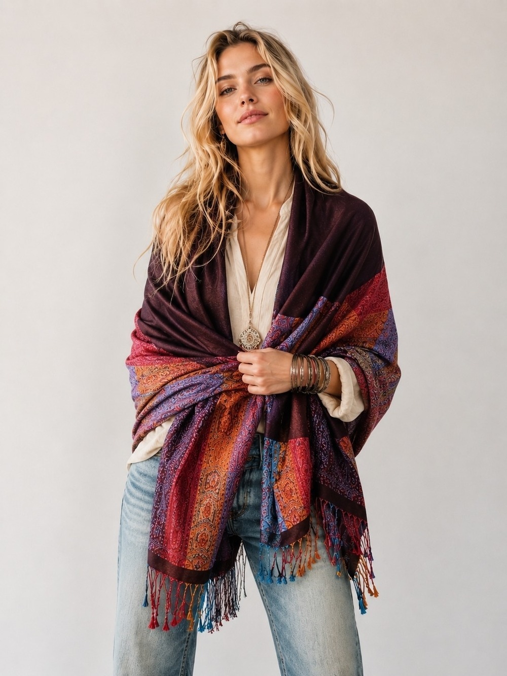 Pashmina Silk Cashmere Blend Scarf / Wrap – Oversized Luxury Shawl